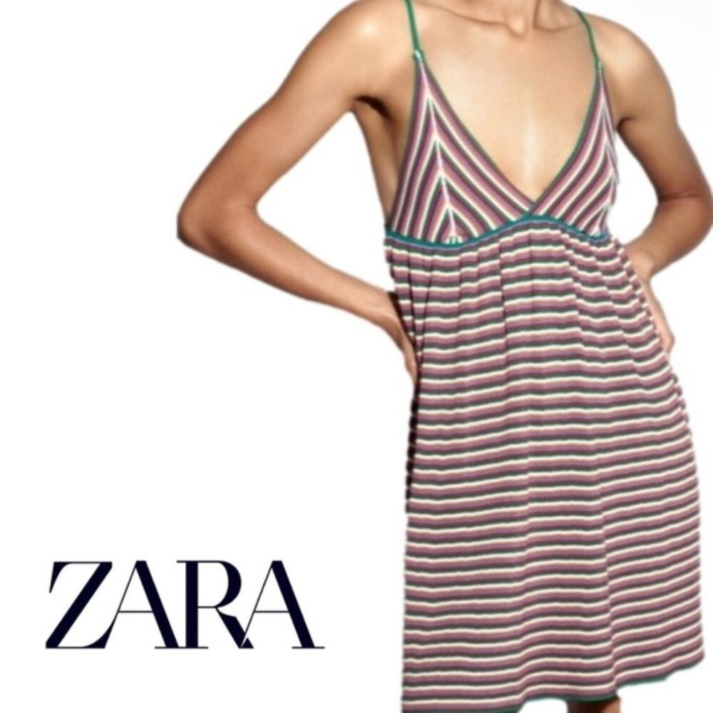 Zara Striped Knit Multicolour Mini Dress